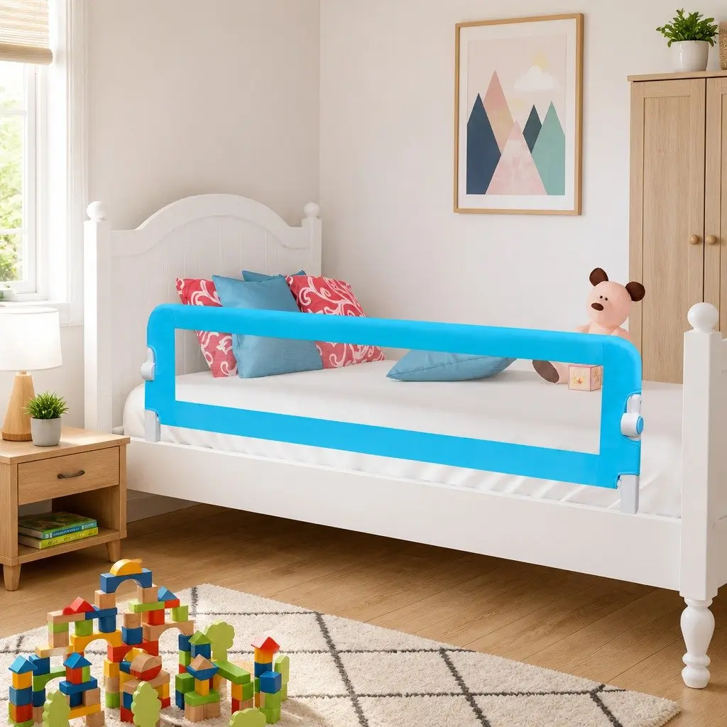 Toddler Safety Bed Rail Protective Guard Foldable 150x42 cm Blue 2 pcs