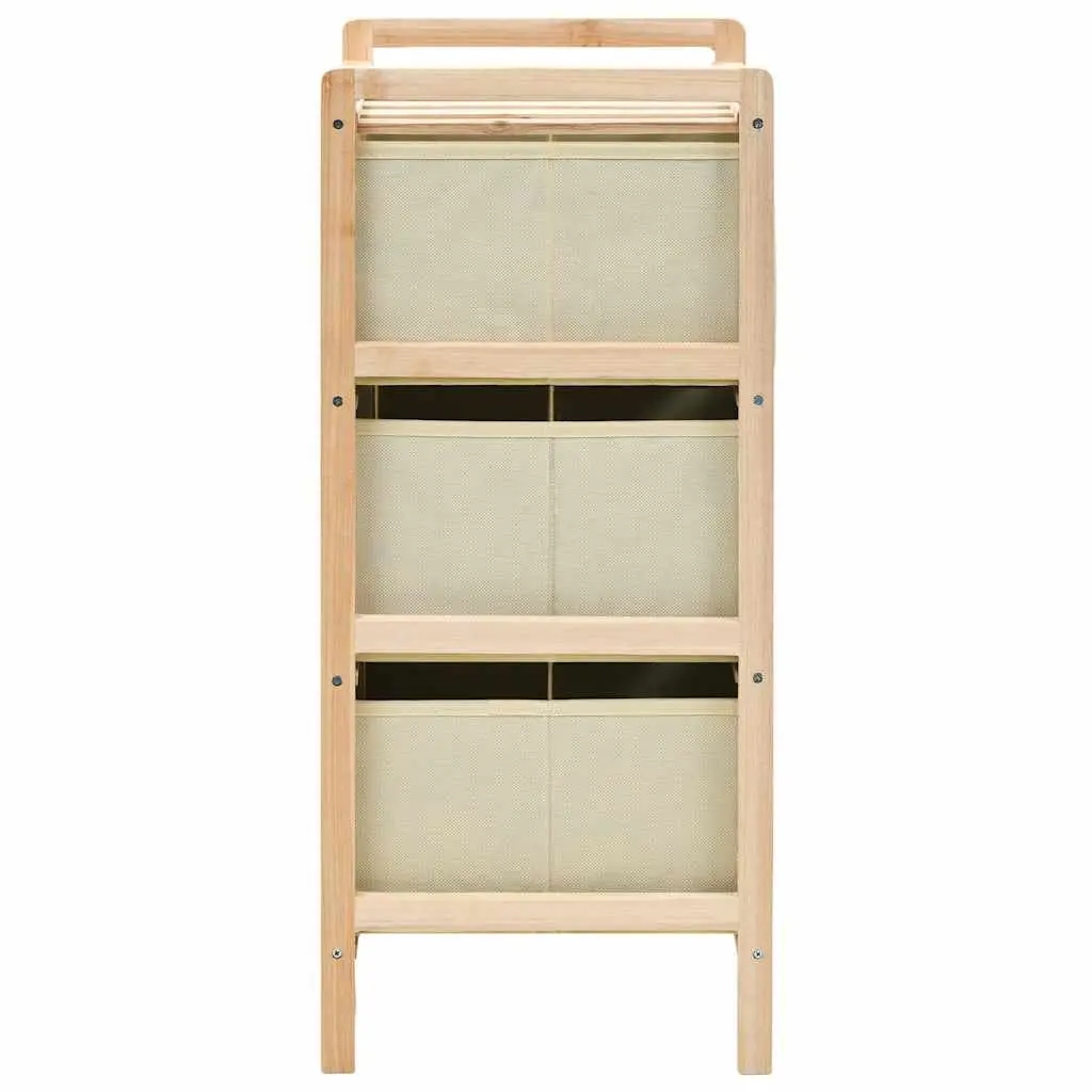 Storage Rack for Home Organiser 2 Pack with 3 Fabric Baskets Solid Wood Frame Beige