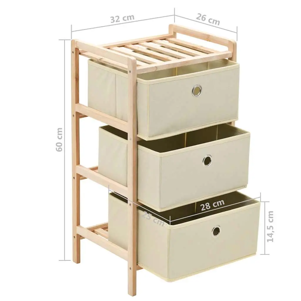 Storage Rack for Home Organiser 2 Pack with 3 Fabric Baskets Solid Wood Frame Beige