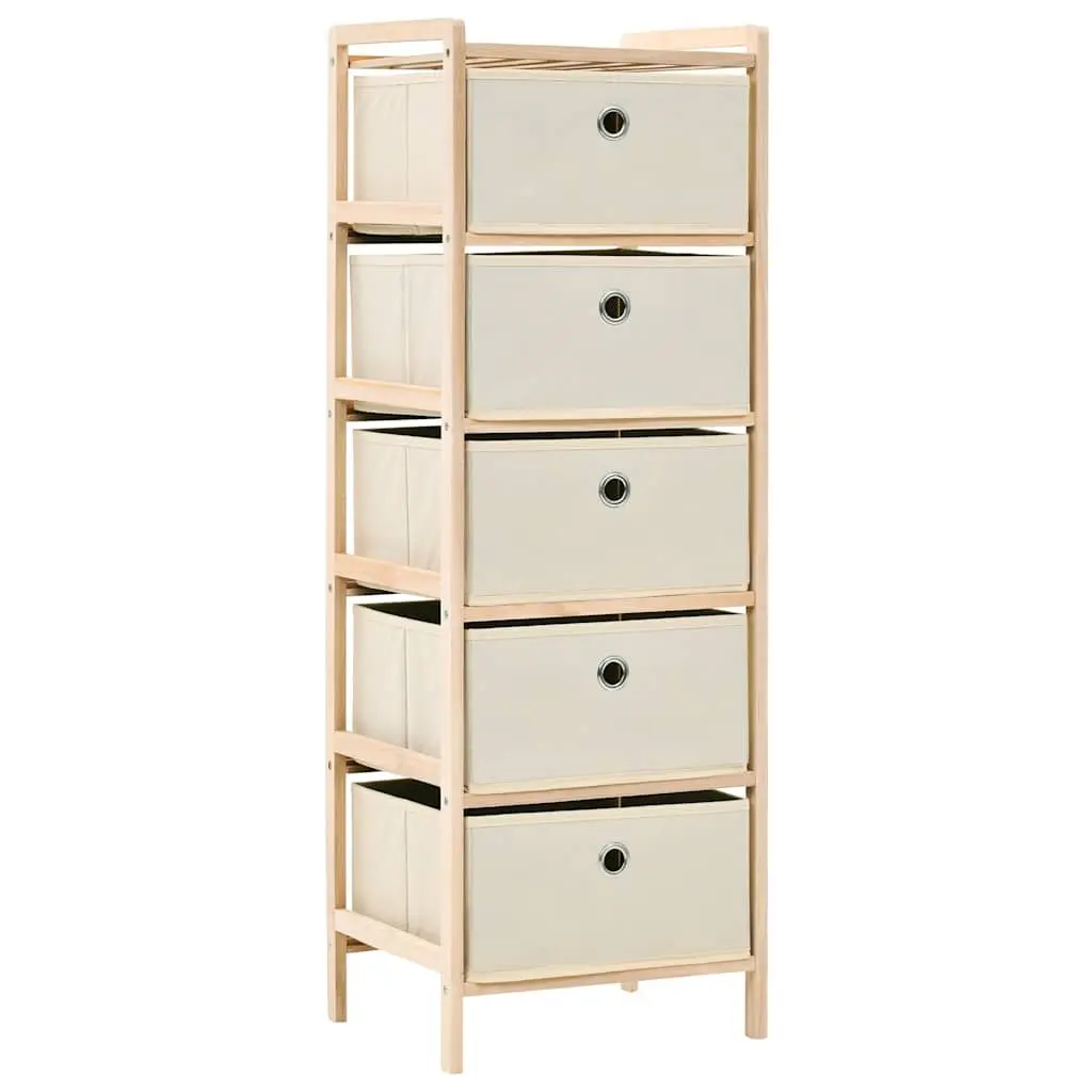 Storage Rack Organiser with 5 Fabric Baskets 2 Pack Beige Wooden