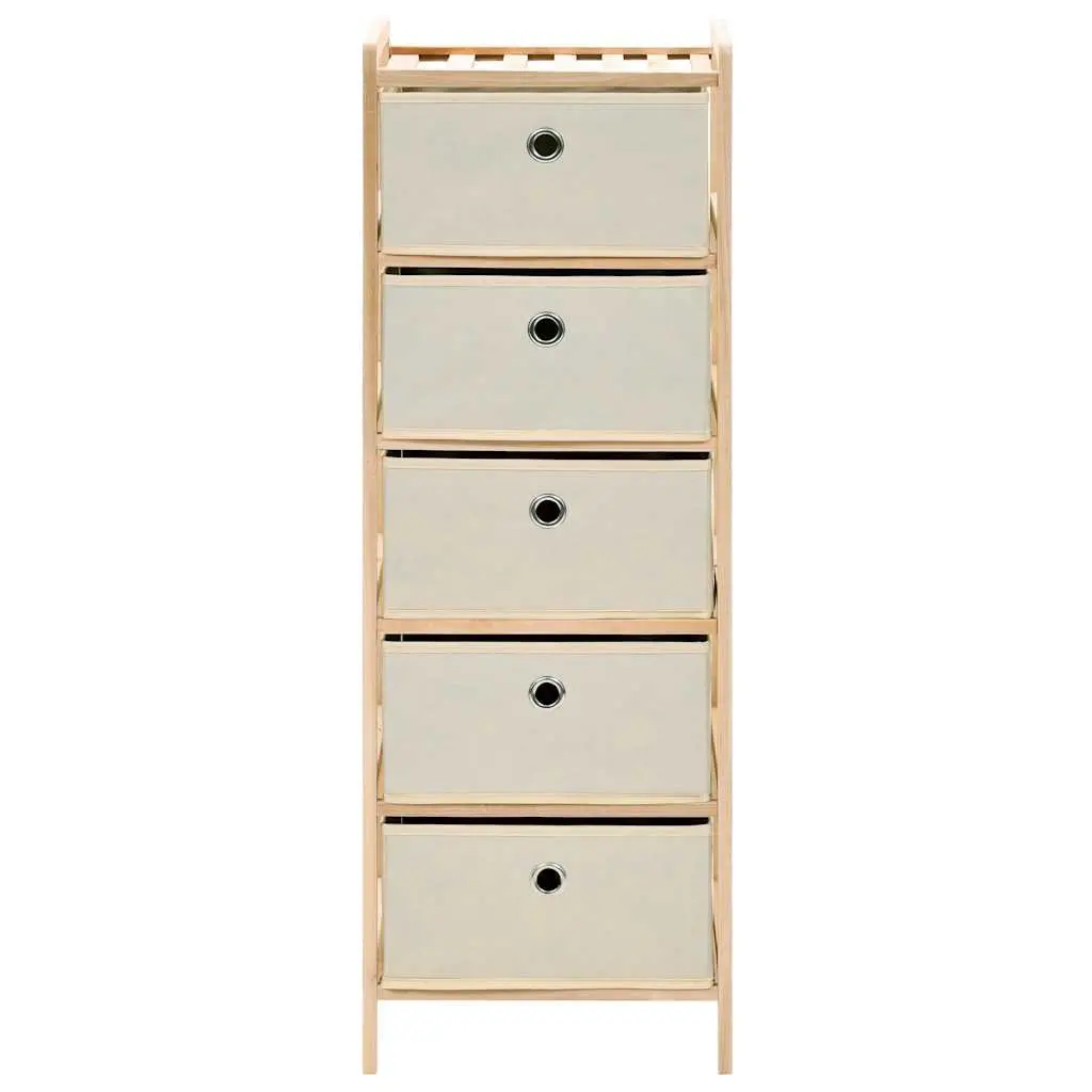 Storage Rack Organiser with 5 Fabric Baskets 2 Pack Beige Wooden