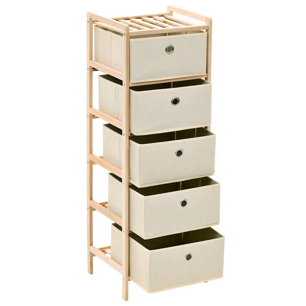 Storage Rack Organiser with 5 Fabric Baskets 2 Pack Beige Wooden