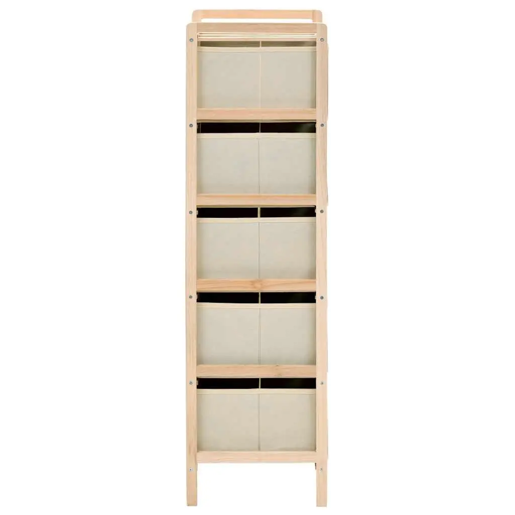 Storage Rack Organiser with 5 Fabric Baskets 2 Pack Beige Wooden