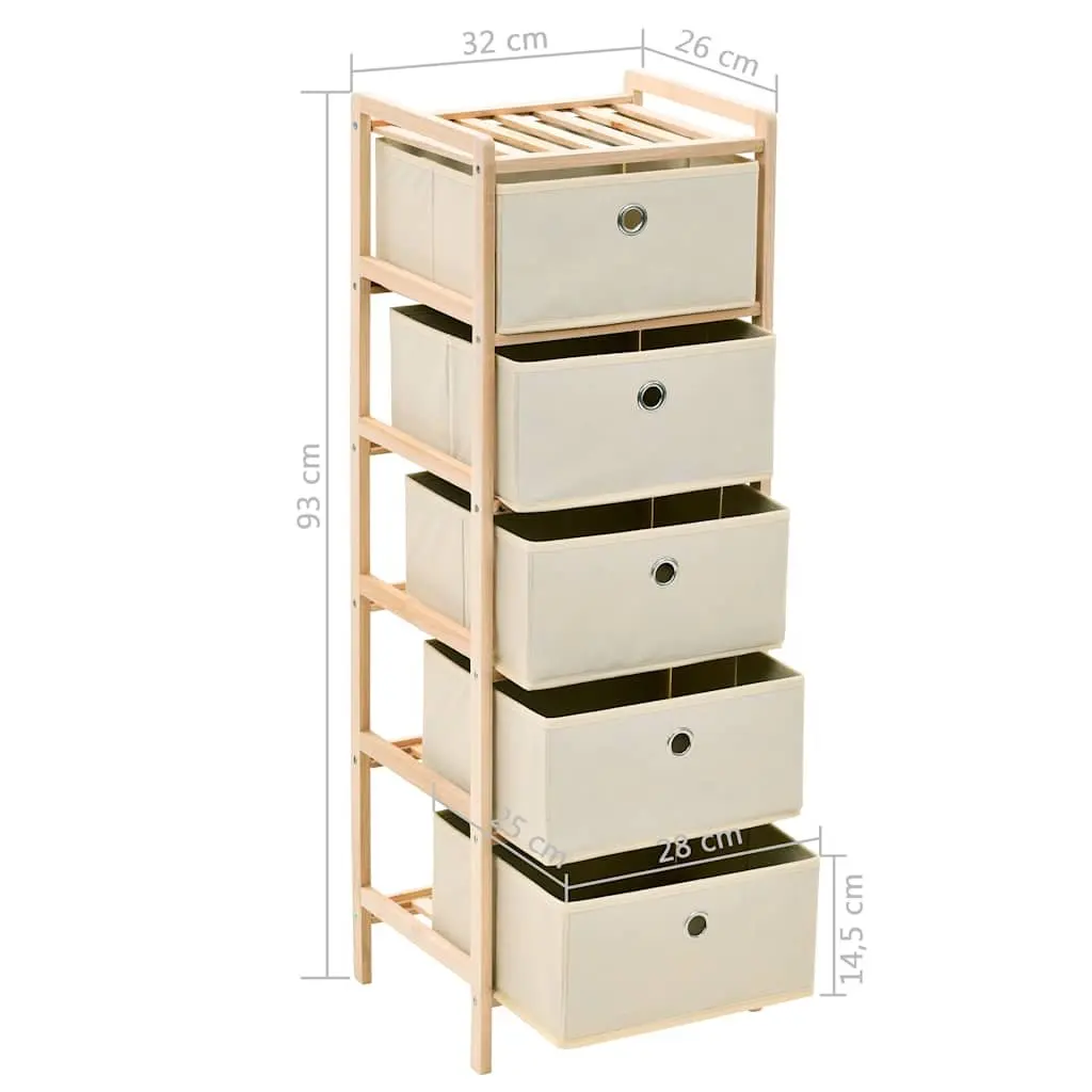 Storage Rack Organiser with 5 Fabric Baskets 2 Pack Beige Wooden