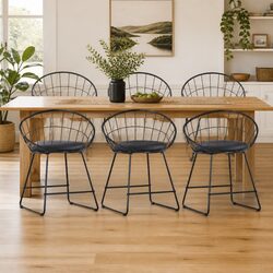 Dining Chairs Set 6 Pieces Black Steel Frame Faux Leather Cushioned Seats