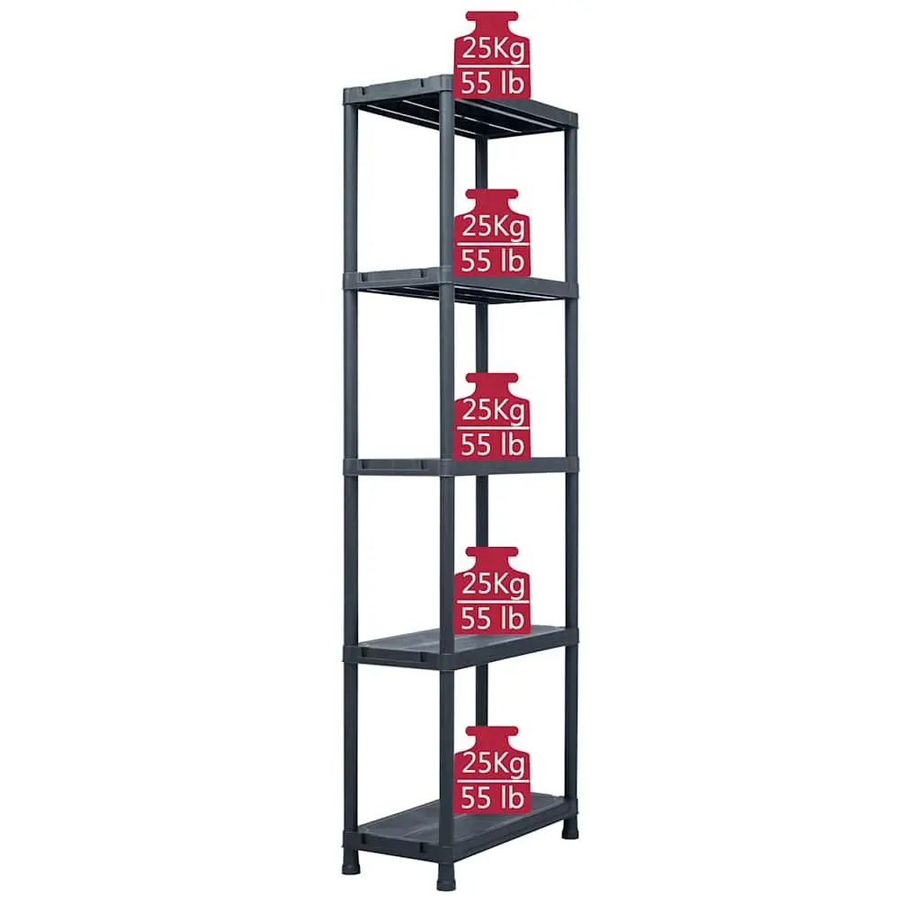 Storage Shelf Rack 2 pcs Black Plastic Shelving Unit Kitchen Bathroom Garage