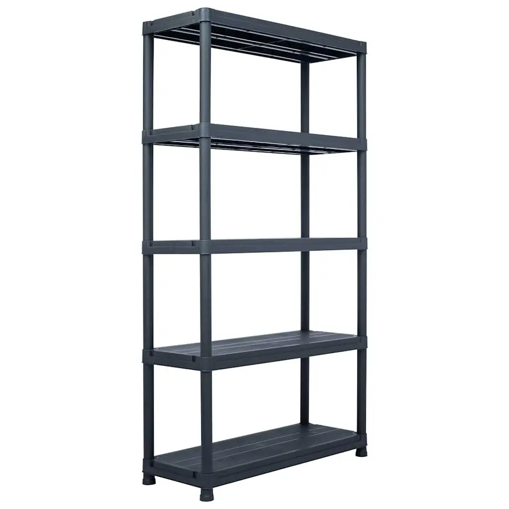 Storage Shelf Rack Indoor Outdoor Use 80x40x180cm Black Plastic 2 Pcs