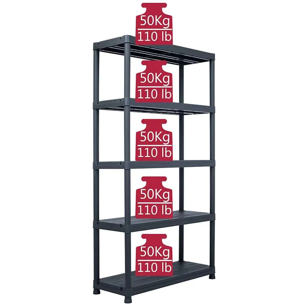 Storage Shelf Rack Indoor Outdoor Use 80x40x180cm Black Plastic 2 Pcs