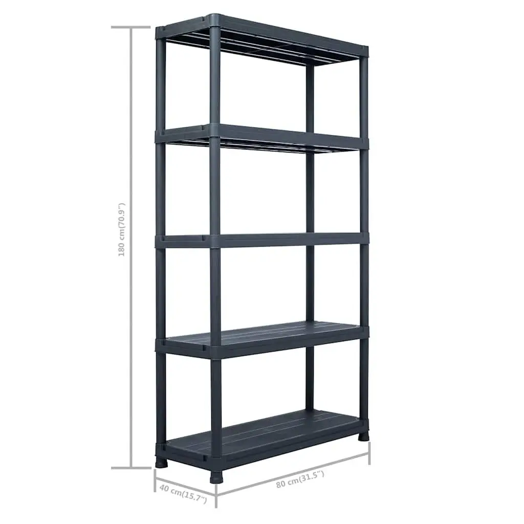 Storage Shelf Rack Indoor Outdoor Use 80x40x180cm Black Plastic 2 Pcs