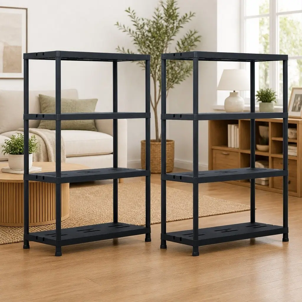 Heavy Duty Storage Shelf Units Black 90x40x138 cm 2 Piece Industrial Shelving Racks for Organizing Home and Outdoor Spaces