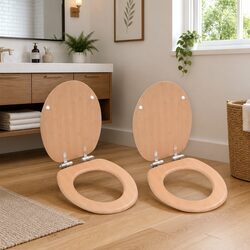 Toilet Seats 2 pcs Soft Close Lids Brown Bamboo Design Easy Install Bathroom