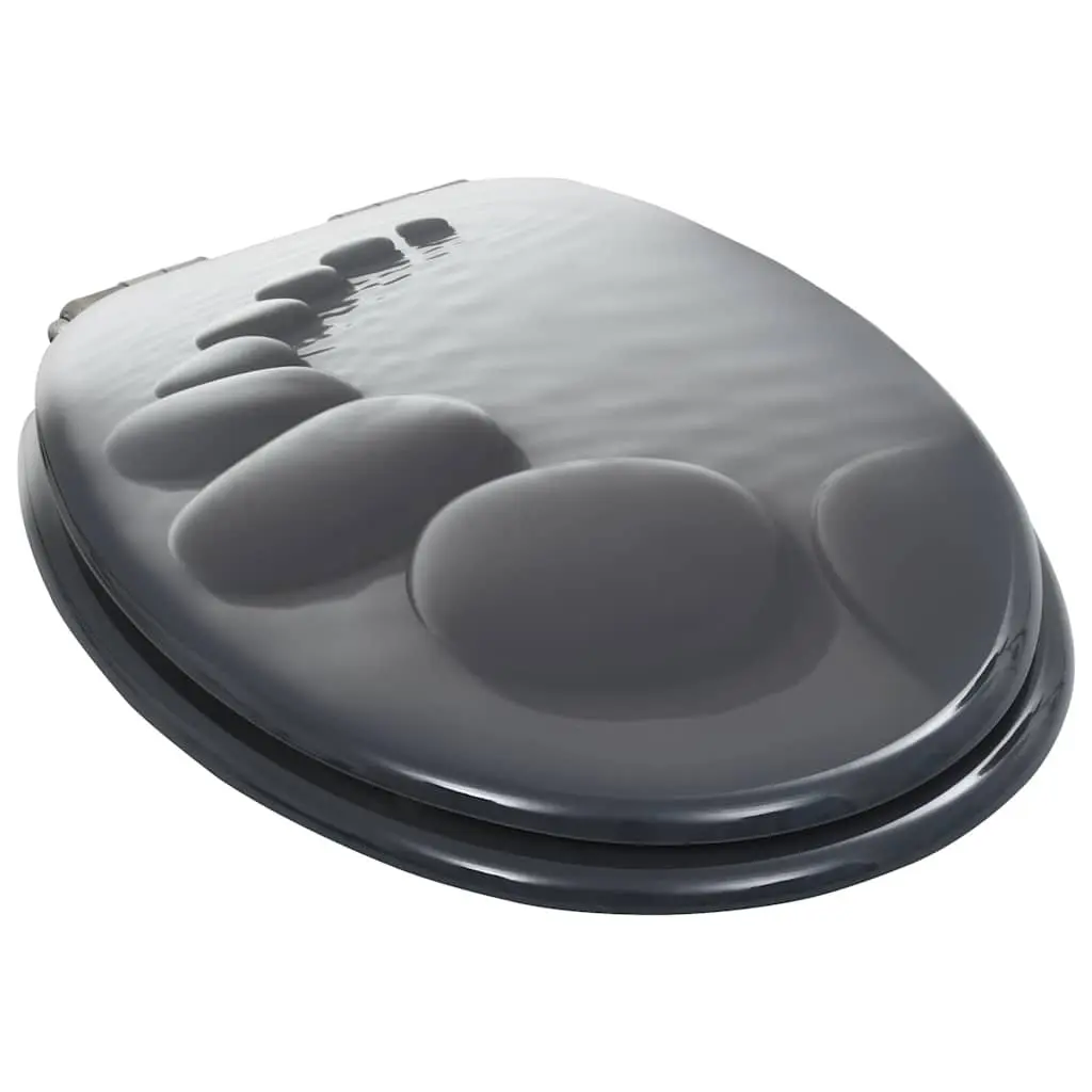 Toilet Seats 2 pcs Soft Close Lids Grey Stones Design Bathroom Fixtures