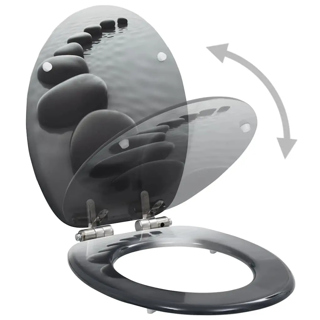 Toilet Seats 2 pcs Soft Close Lids Grey Stones Design Bathroom Fixtures