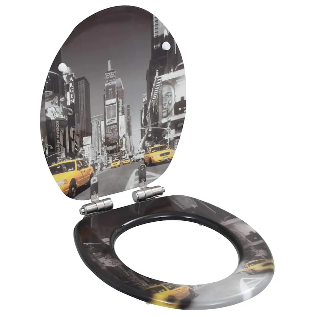 Toilet Seats with Soft Close Lids Grey MDF Design Set of 2 Bathroom Fixtures