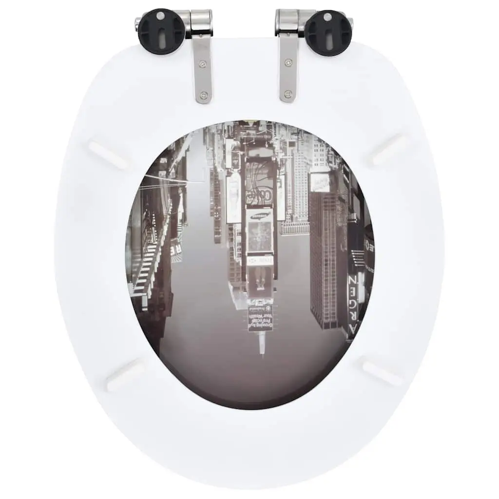 Toilet Seats with Soft Close Lids Grey MDF Design Set of 2 Bathroom Fixtures