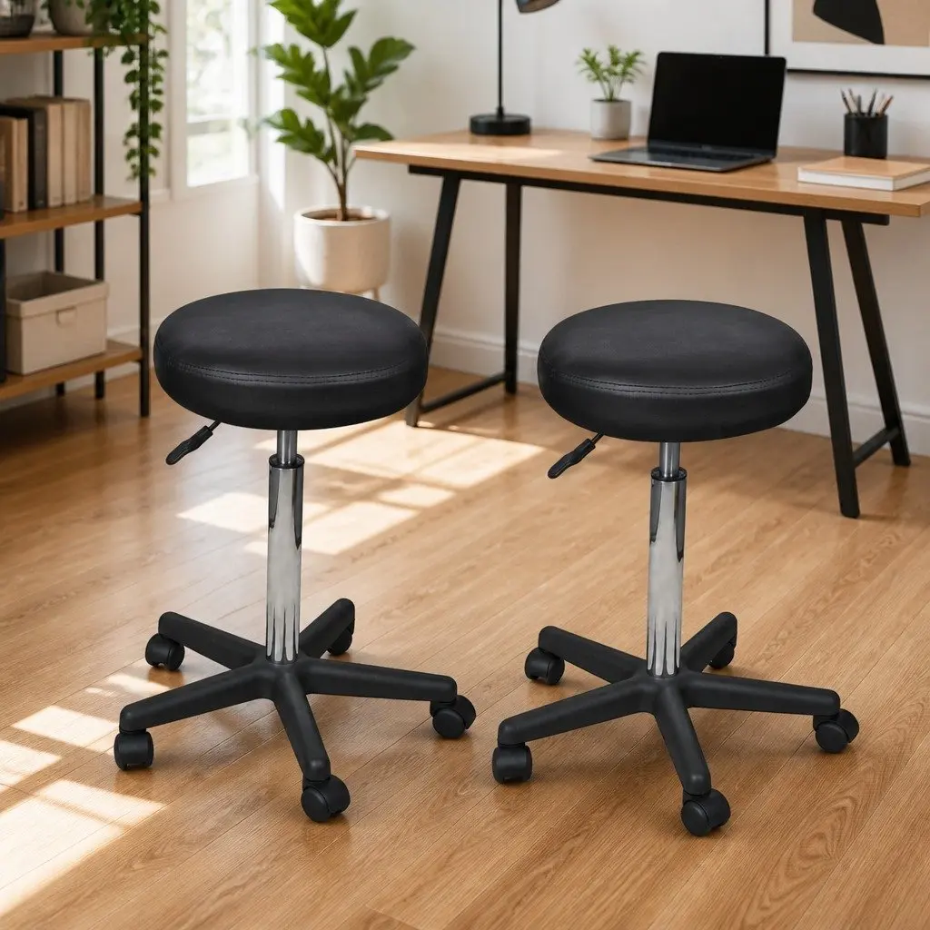 Office Stools Adjustable Height Black 2 Piece Modern Desk Chair