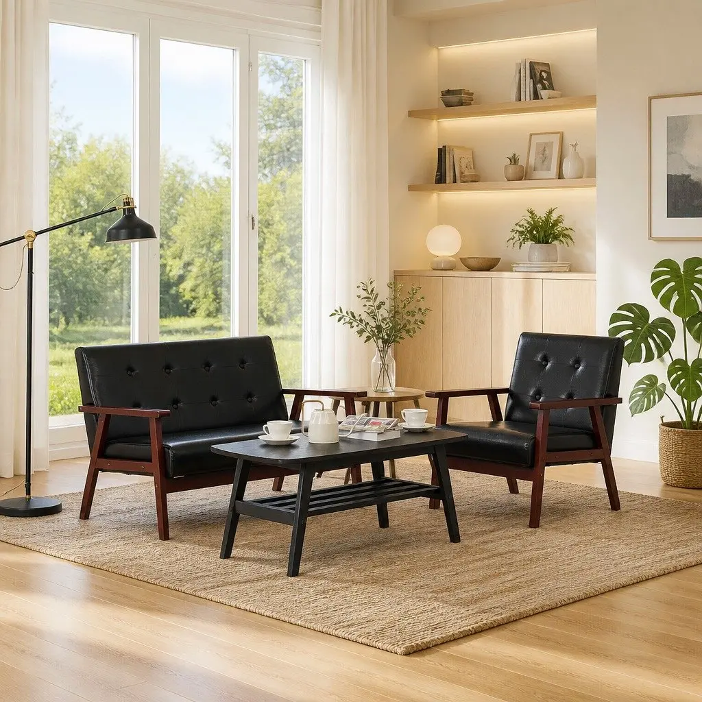 2 Piece Sofa Set Black Armchair 2-Seater Lounge Couch