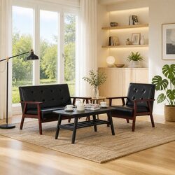 2 Piece Black Sofa Set Armchair 2-Seater Lounge Couch Living Room Furniture
