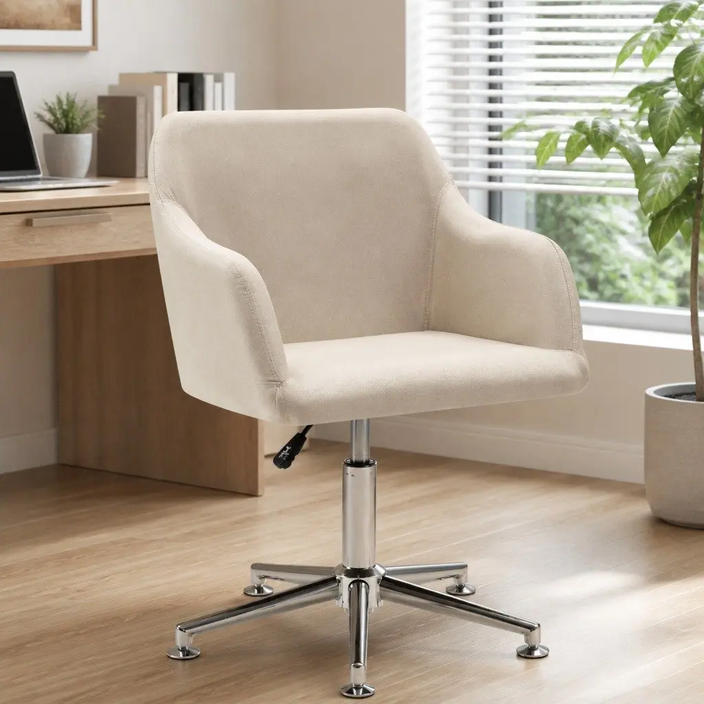 Cream Fabric Swivel Office Chair