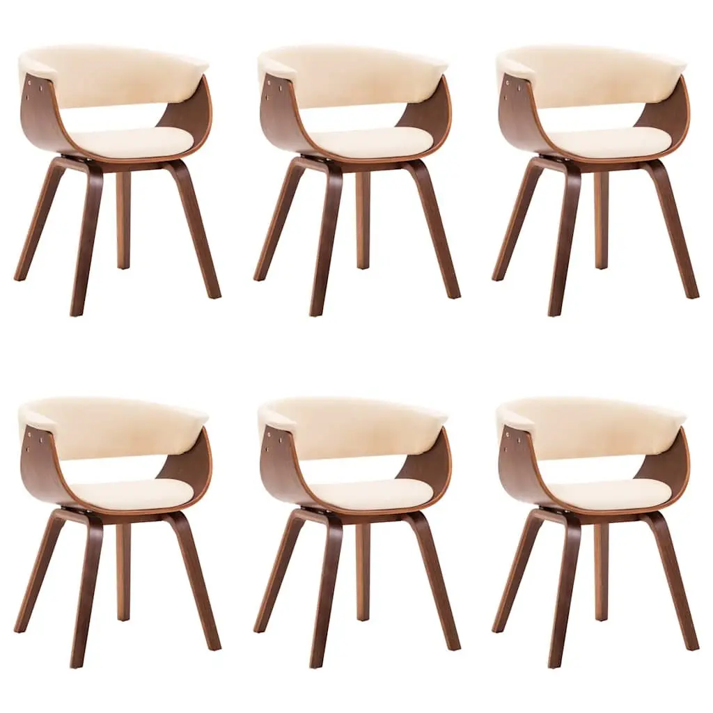 Set of 6 Cream Faux Leather Upholstered Dining Chairs with Bent Wood Frame for Kitchen and Casual Living Spaces