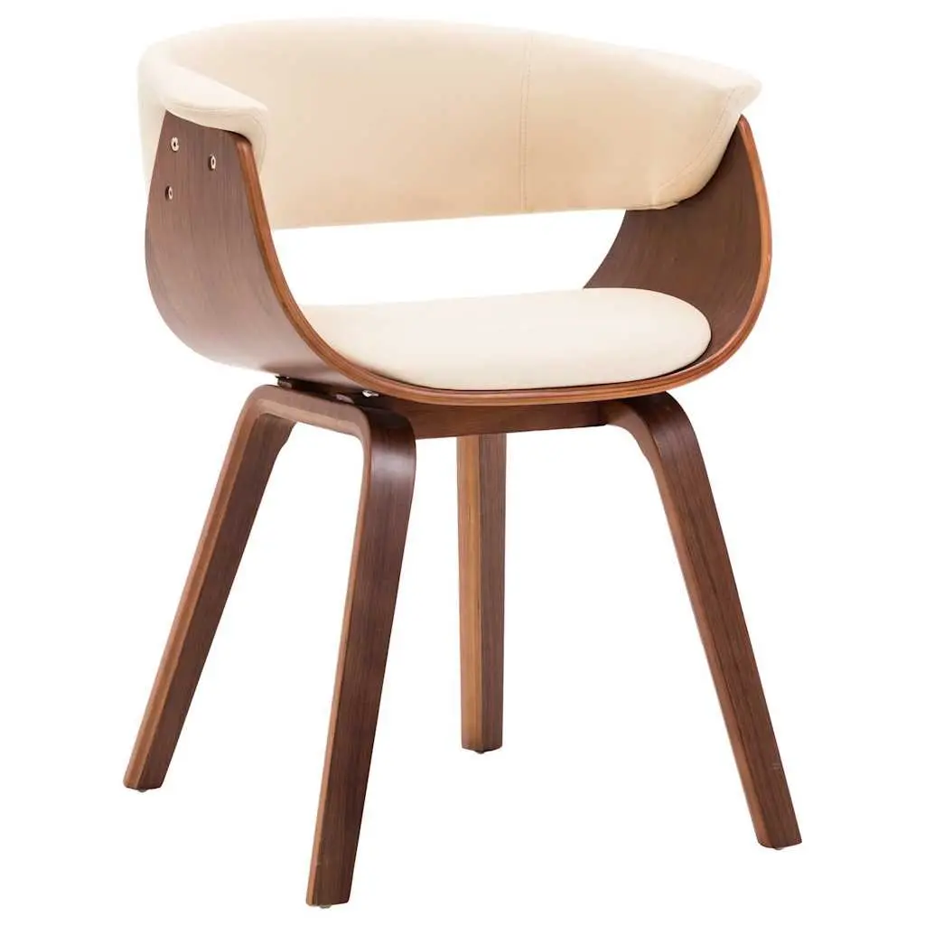 Set of 6 Cream Faux Leather Upholstered Dining Chairs with Bent Wood Frame for Kitchen and Casual Living Spaces