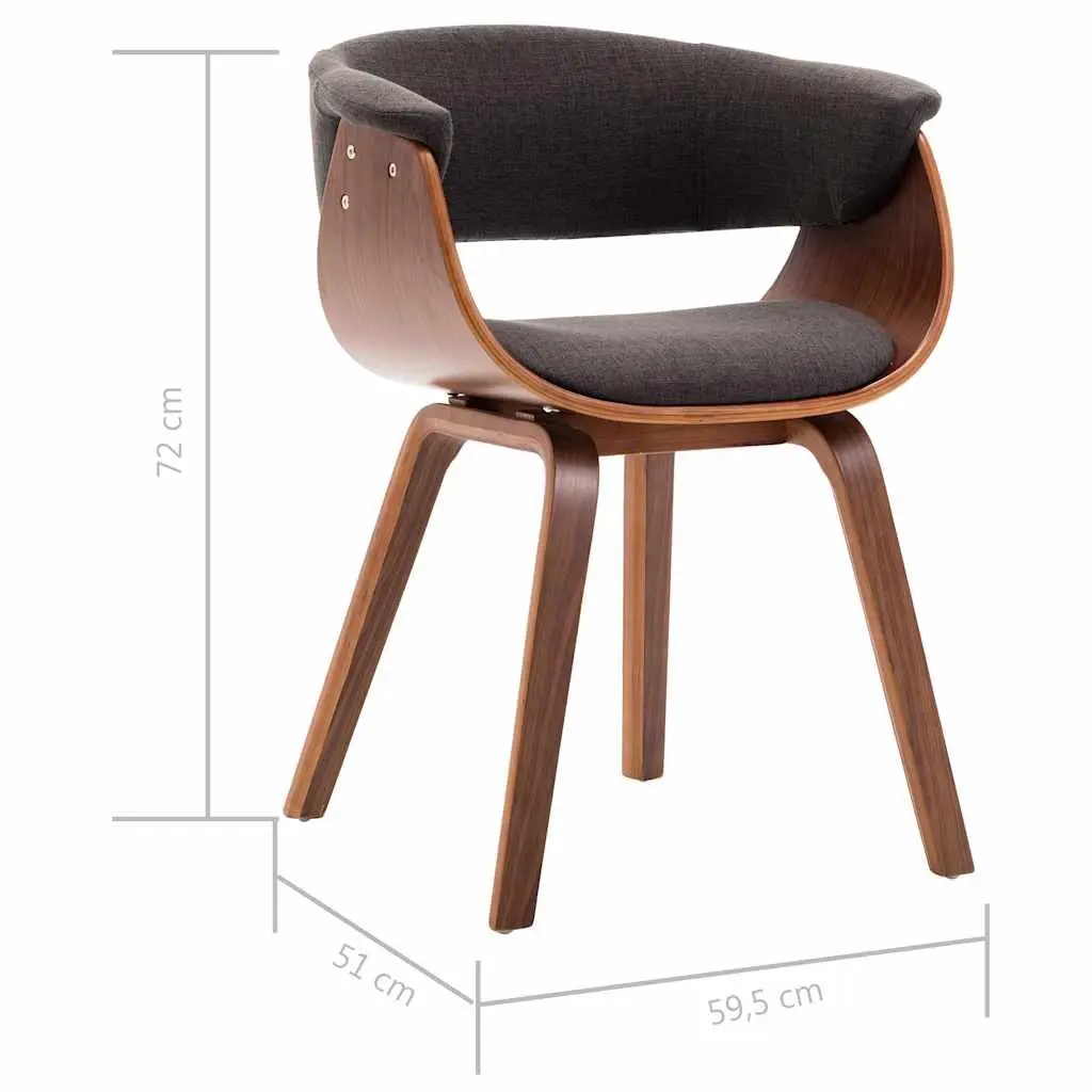Dining Chairs Set 2 pcs Grey Bent Wood Frame Fabric Upholstered Kitchen Seating