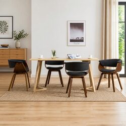 Dining Chairs Set 4 pcs Grey Bent Wood Frame Fabric Upholstered Kitchen Room
