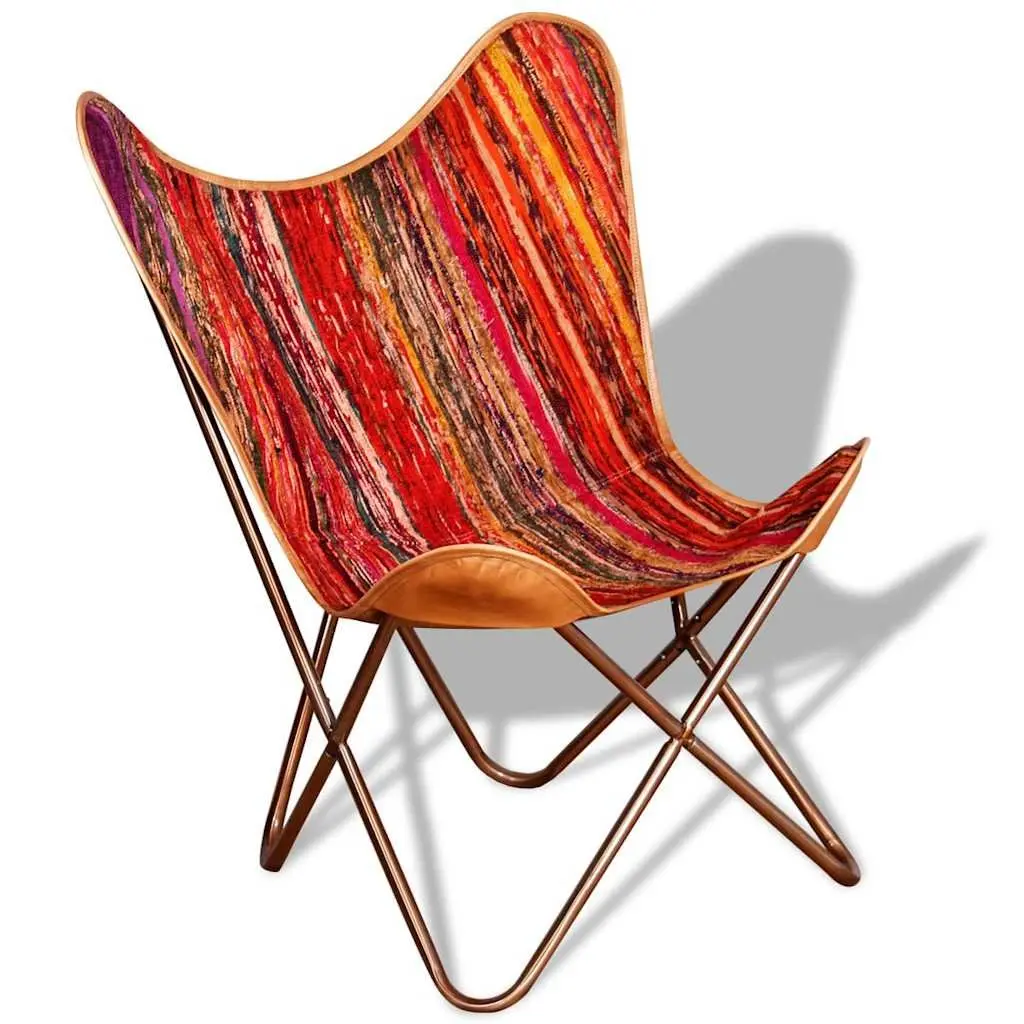 Butterfly Chairs 2 pcs Multicolour Chindi Fabric Armchair Retro Design Relaxing