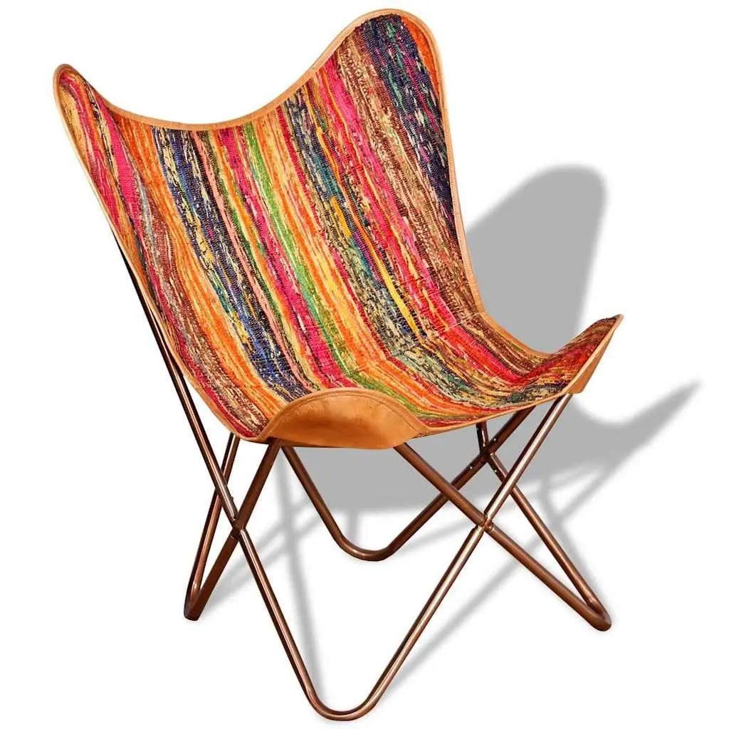 Butterfly Chairs 2 pcs Multicolour Chindi Fabric Armchair Retro Design Relaxing