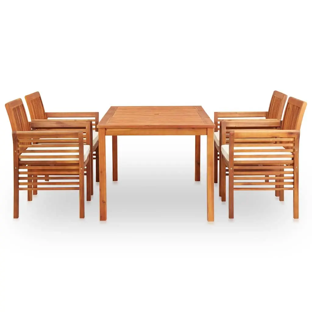 5 Piece Outdoor Dining Set Solid Wood Acacia Table Chairs Cushions Brown