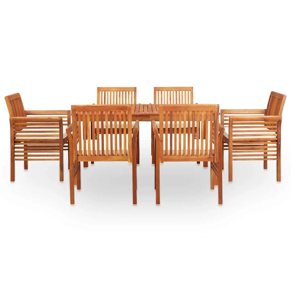 7 Piece Outdoor Dining Set Brown Solid Wood Acacia Table Chairs Cushions Patio