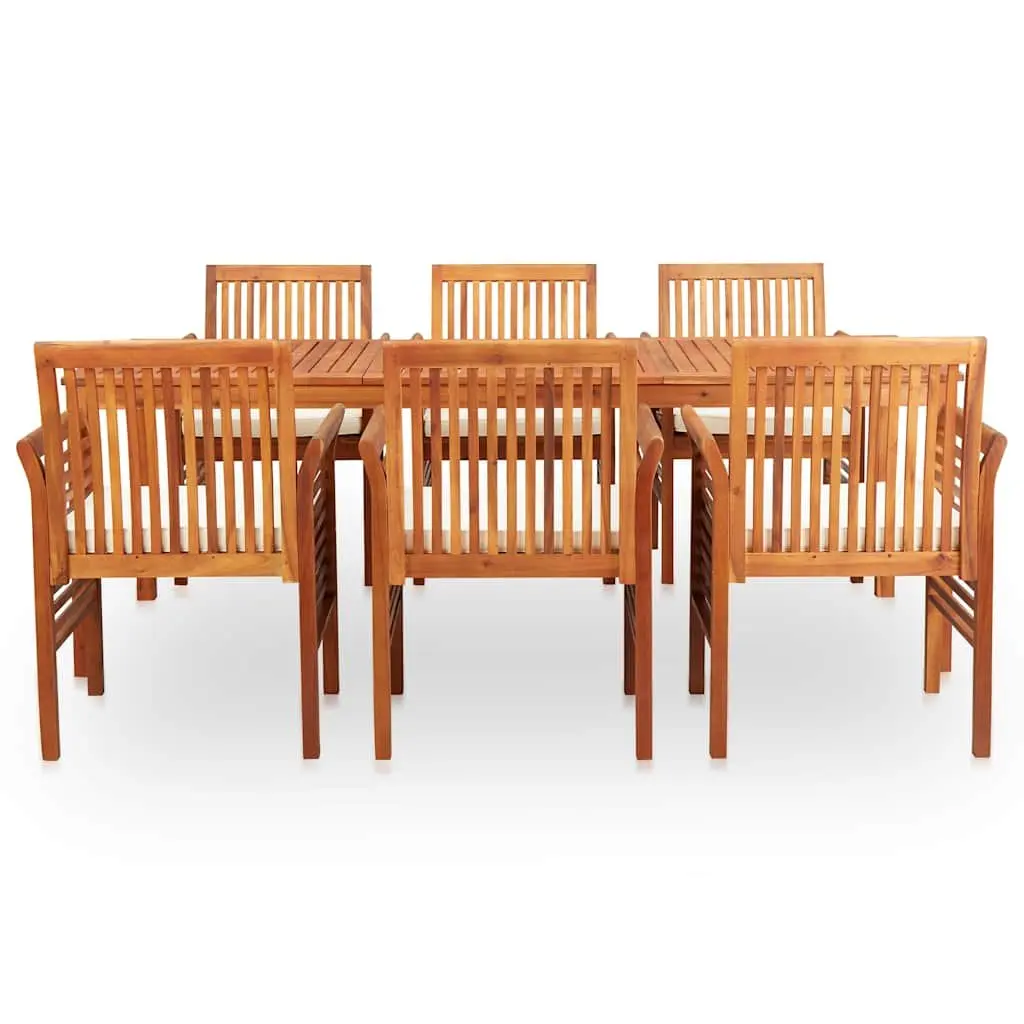 7 Piece Outdoor Dining Set Brown Acacia Table Chairs Cushions