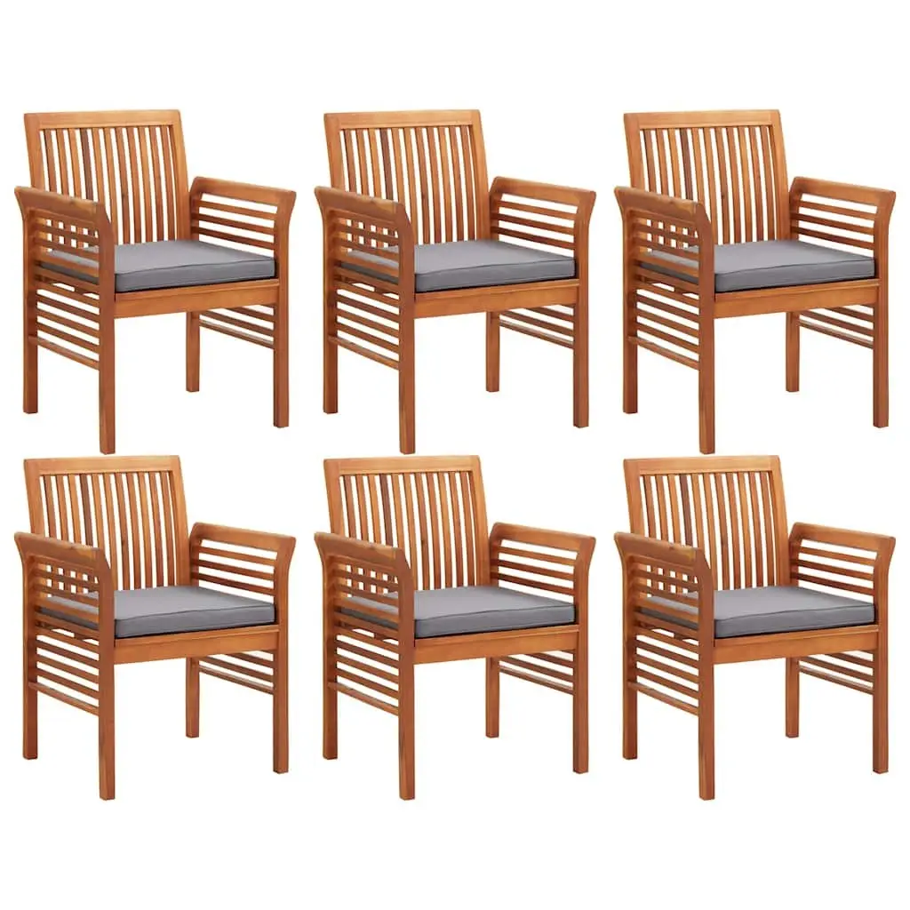 7 Piece Outdoor Dining Set Brown Solid Wood Acacia Table Chair Cushions