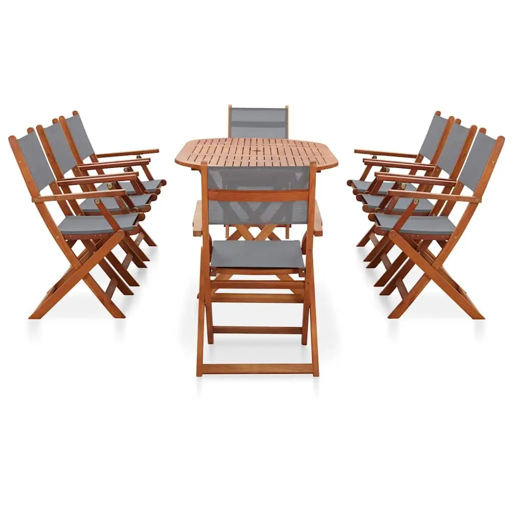 Folding Outdoor Dining Set Grey Eucalyptus Wood Textilene 9 Piece