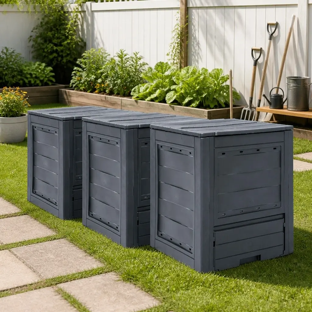 Garden Composters 3 Piece Outdoor Recycling 60x60x73cm Grey Rattan Look