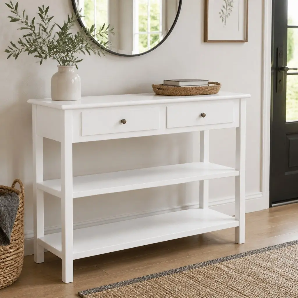 Sideboard White Storage Cabinet 2 Drawers 2 Shelves Living Room Furniture 110 x 35 x 80 cm
