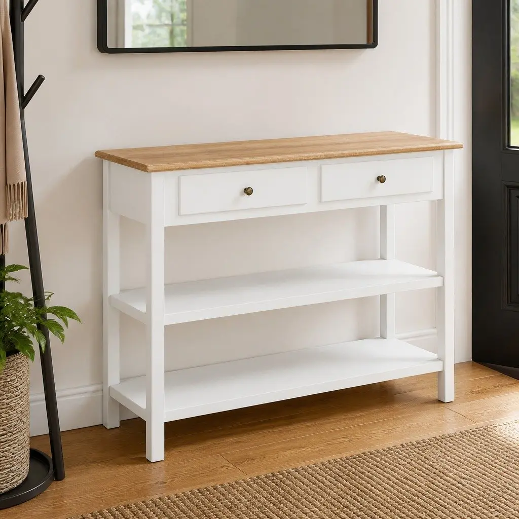 Sideboard White Storage Cabinet 2 Drawers 2 Shelves Home Furniture Organiser