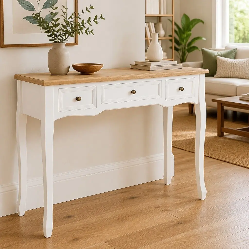 Console Table Accent White 3 Drawers Dressing Hallway Living Room