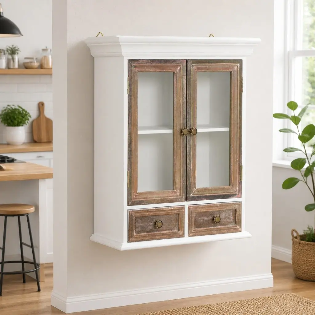 Wall Cabinet White 49x22x59cm Kitchen Bathroom Living Room Storage Cupboard