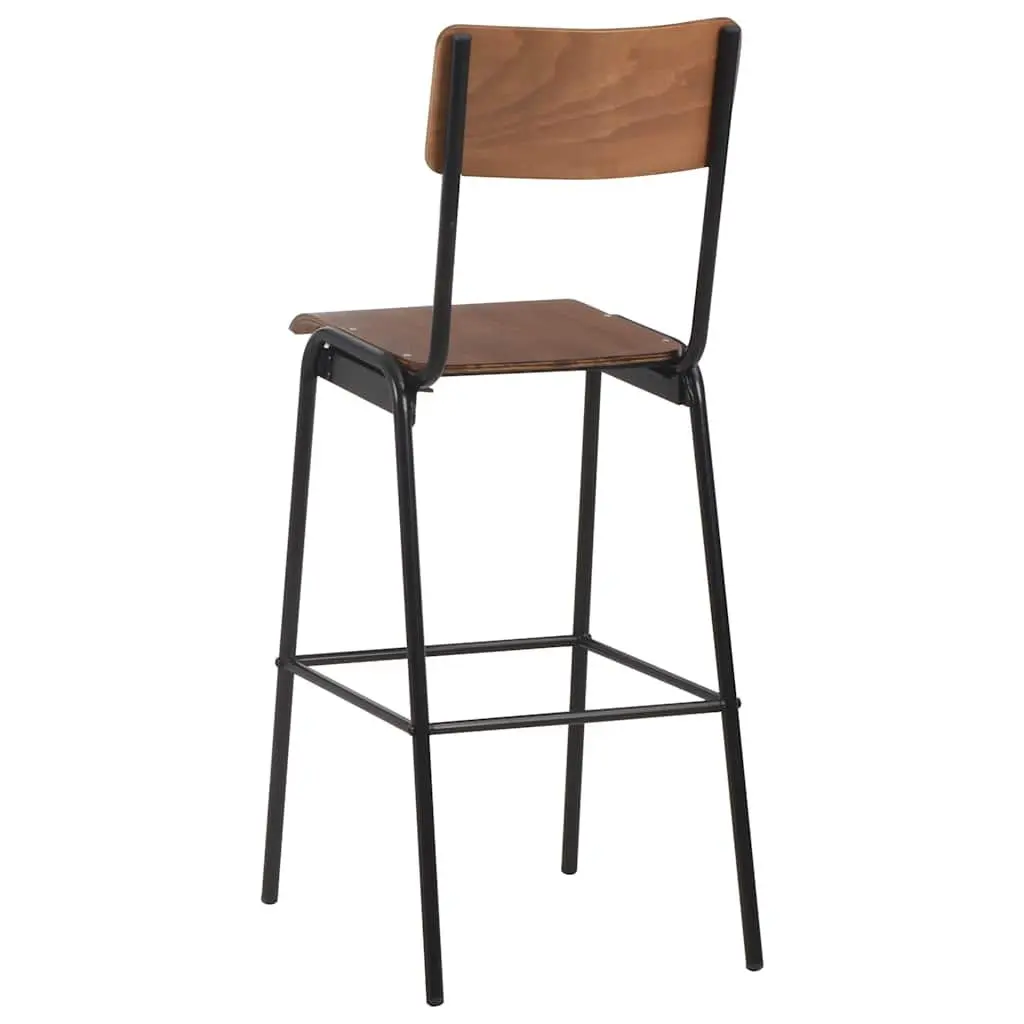 Bar Stools Set 2 Pieces Brown Plywood Seat Kitchen Dining Chair Stackable