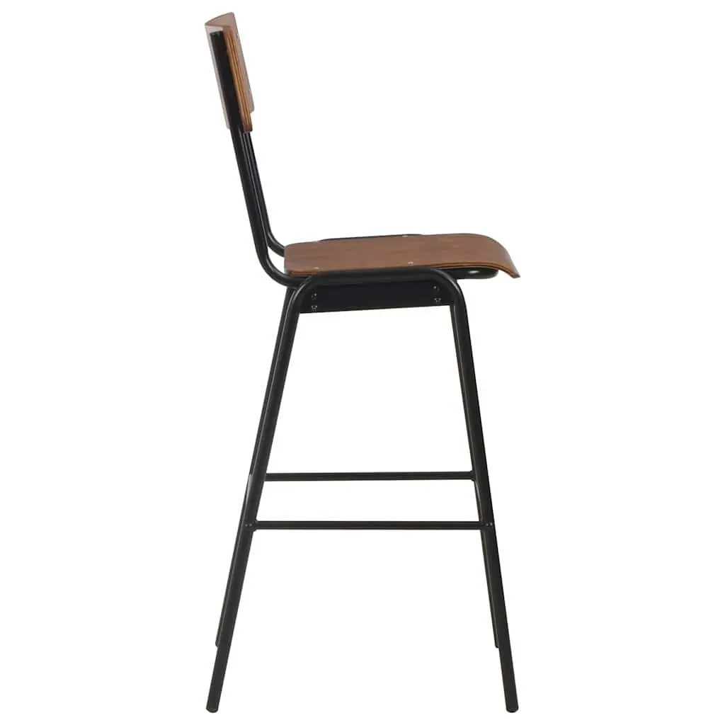 Bar Stools Set 2 Pieces Brown Plywood Seat Kitchen Dining Chair Stackable