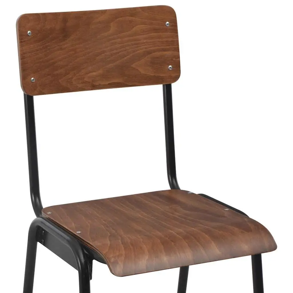 Bar Stools Set 2 Pieces Brown Plywood Seat Kitchen Dining Chair Stackable