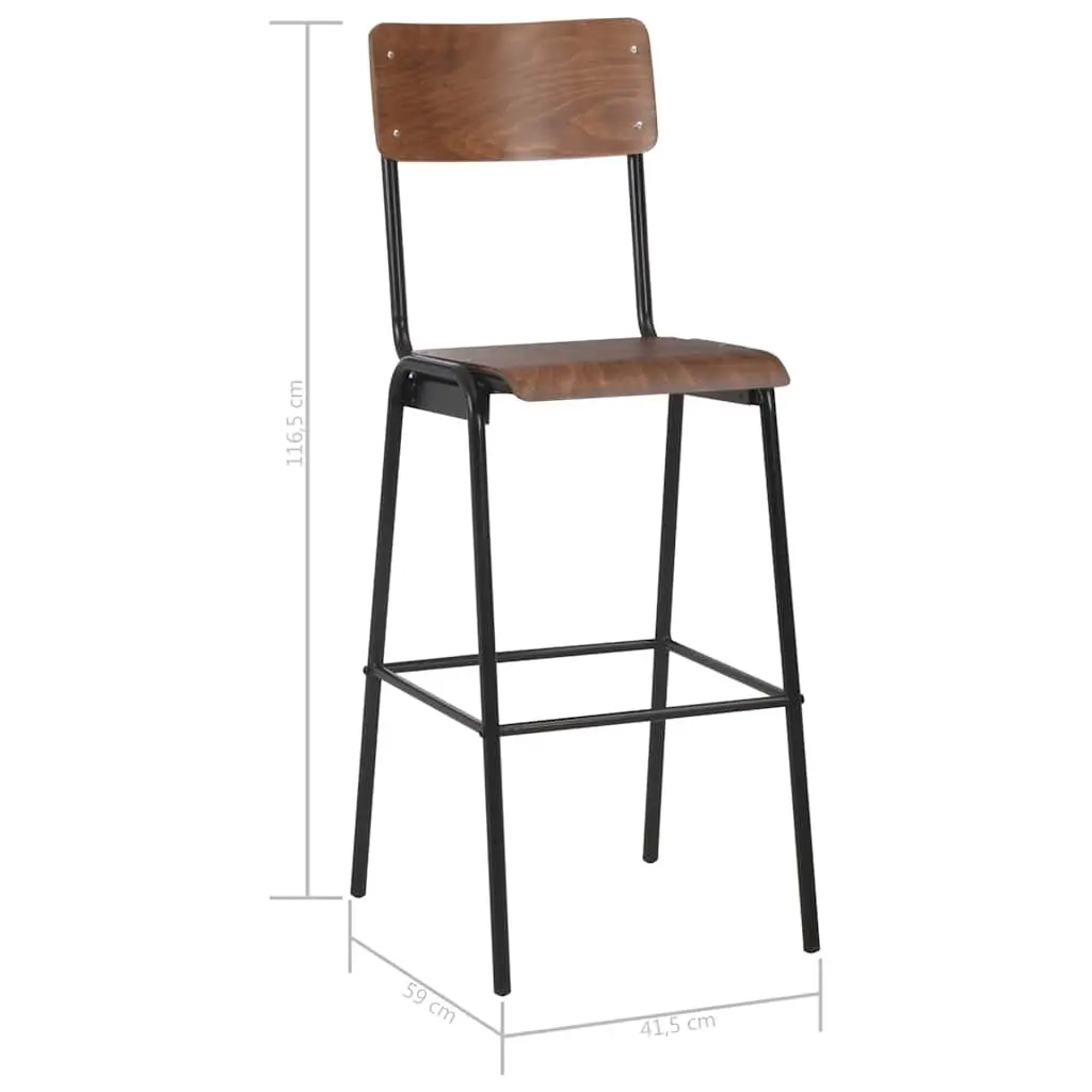Bar Stools Set 2 Pieces Brown Plywood Seat Kitchen Dining Chair Stackable