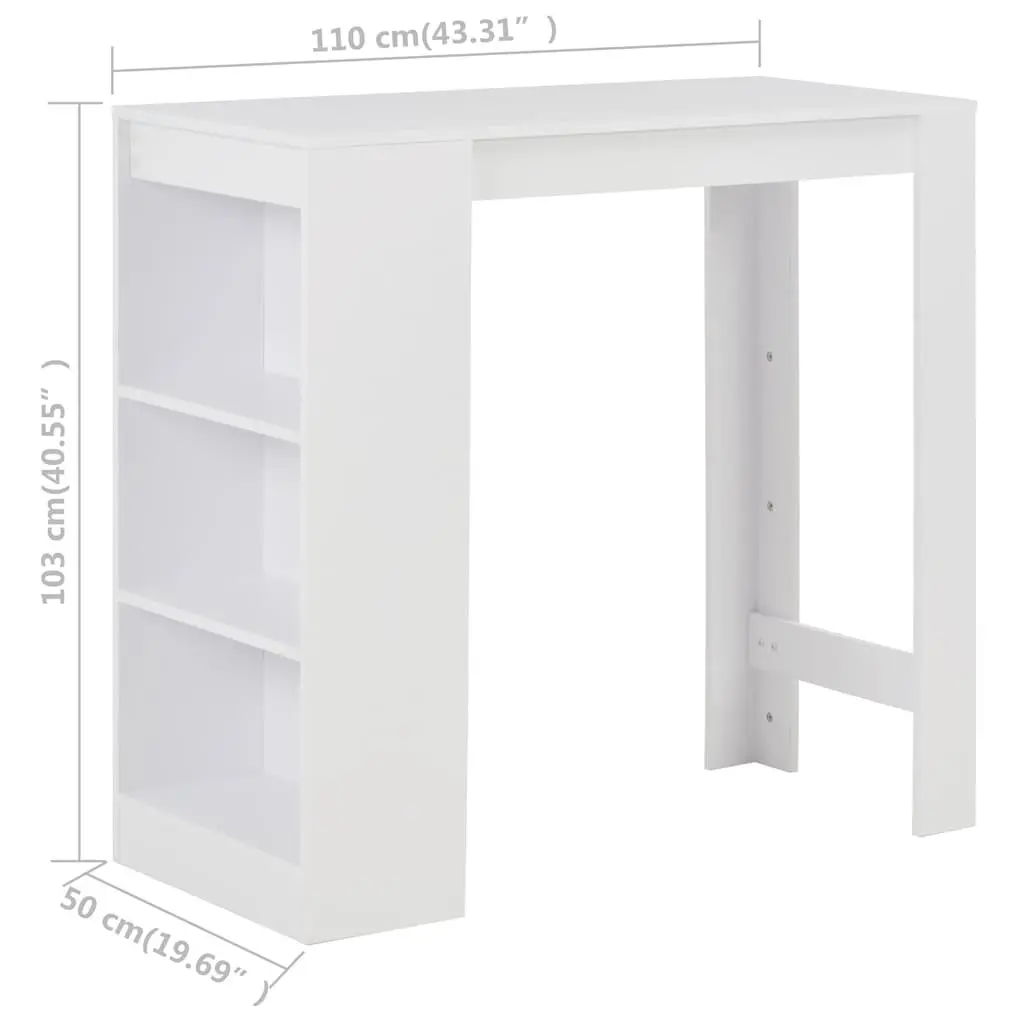 Bar Table with Storage Shelf White Kitchen Dining High Table Compact Design