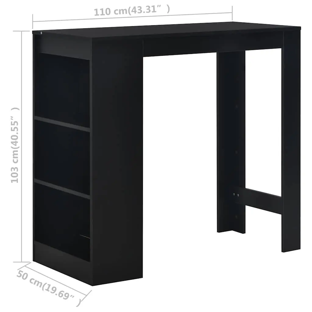 Bar Table Kitchen Dining Black 110x50x103cm with Storage Shelf