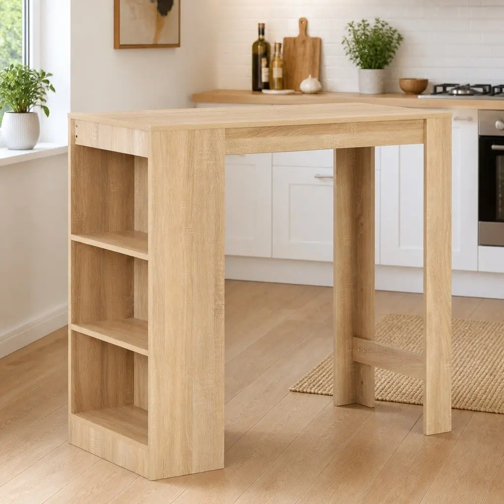 Brown Bar Table with 3-Layer Shelf