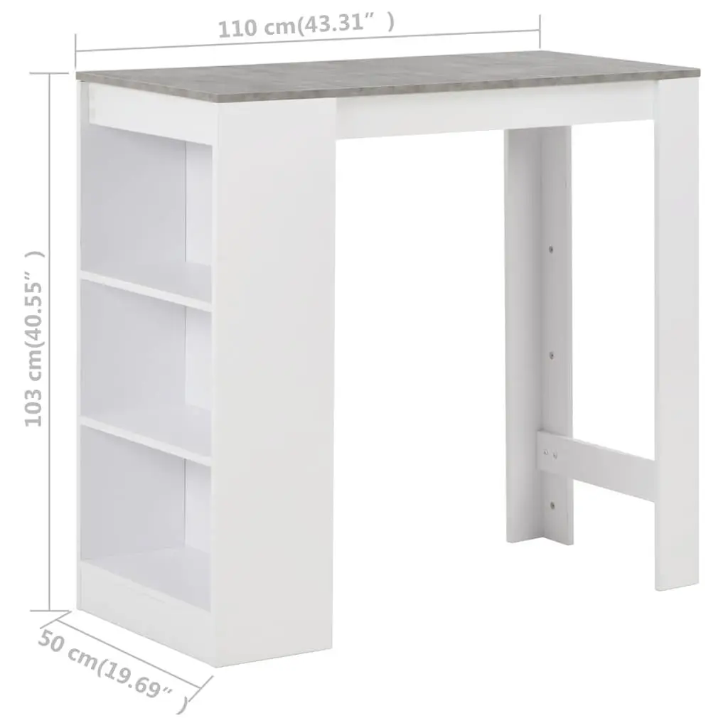 Bar Table with Storage Shelf White Kitchen Dining High Table Space-Saving Design