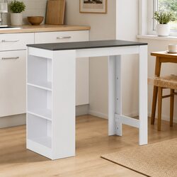 Bar Table with Storage Shelf White Kitchen Dining Room High Table Compact Space