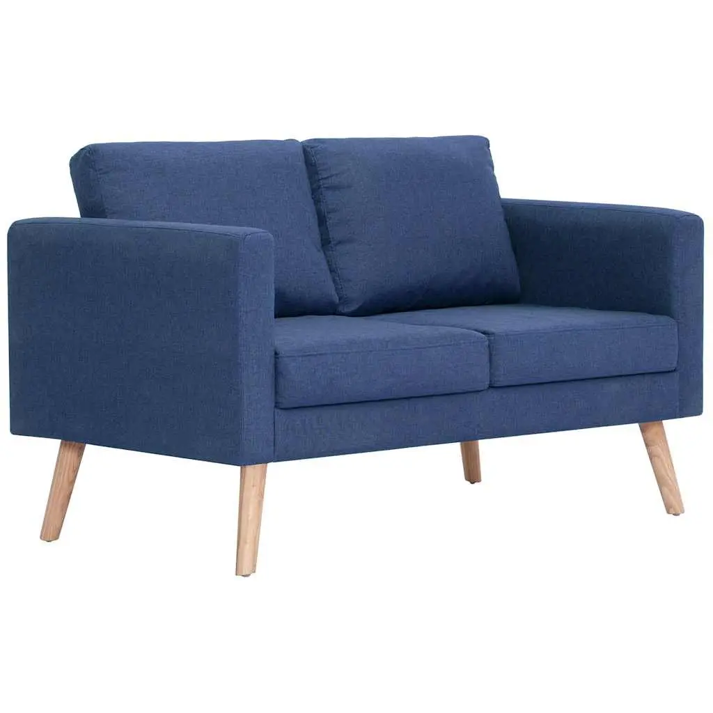 2-Seater Sofa Blue Fabric Couch Living Room Furniture Padded Cushions Removable