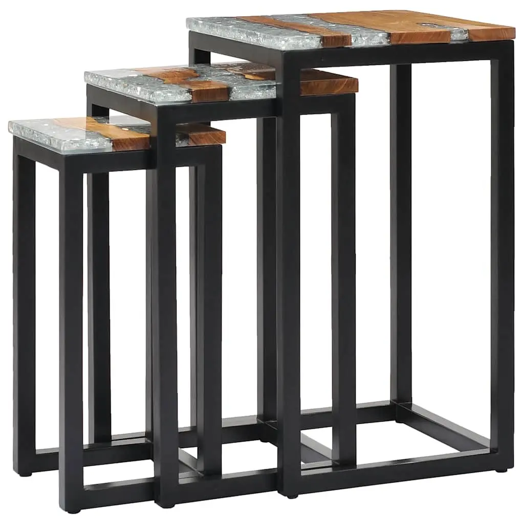 Nesting Tables 3 Piece Set Stackable Wood Glass End Table Accent Furniture